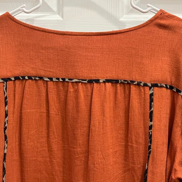 John Mark Orange Tunic Top Blouse Long Sleeves w/ Tie Wrists Buttons Women's XL - Picture 9 of 12